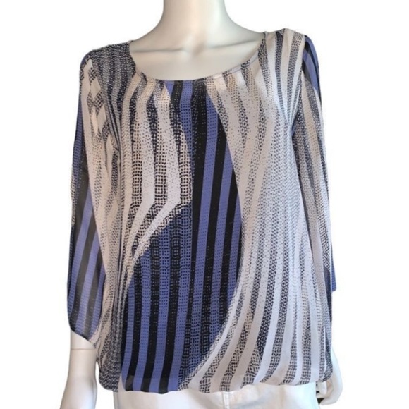ALFANI Petite! Multicolored Sheer Print Blouson Blouse With Attached Camisole M - Picture 3 of 6